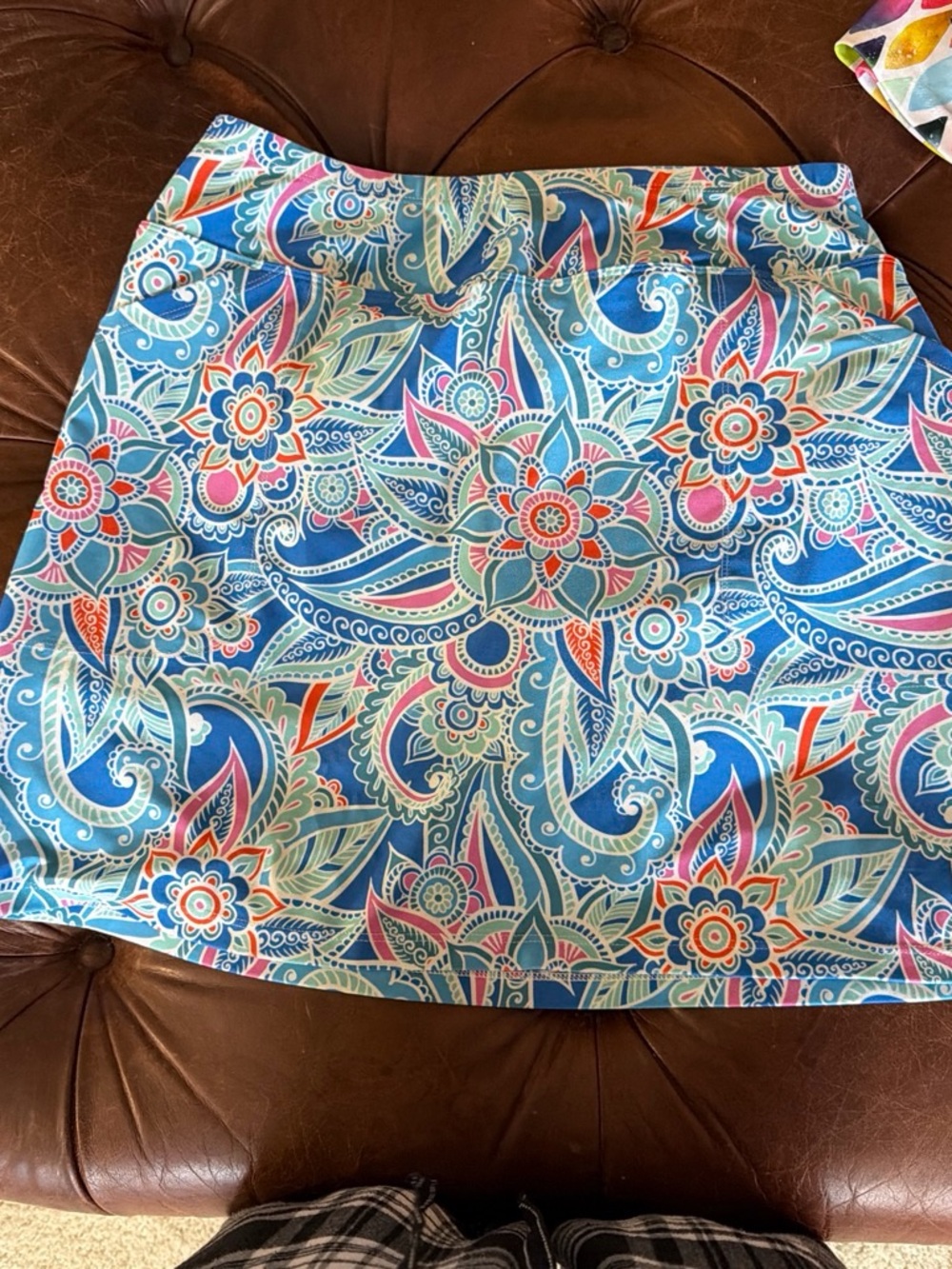 Skin Blue Paisley & Floral Mini Skirt with Pink Accents